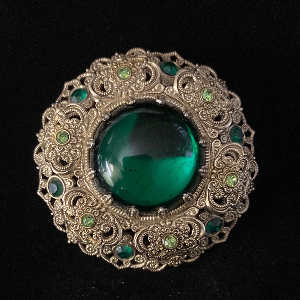 West Germany Rhinestone Filigree Brooch